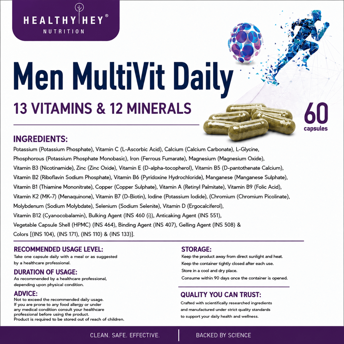 HealthyHey Nutrition Capsule MultiVitamin for Men, Supports Genreal Health & Immunity -Multi-Vit Daily - Vitamins &  Minerals capsules