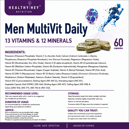 HealthyHey Nutrition Capsule MultiVitamin for Men, Supports Genreal Health & Immunity -Multi-Vit Daily - Vitamins &  Minerals capsules