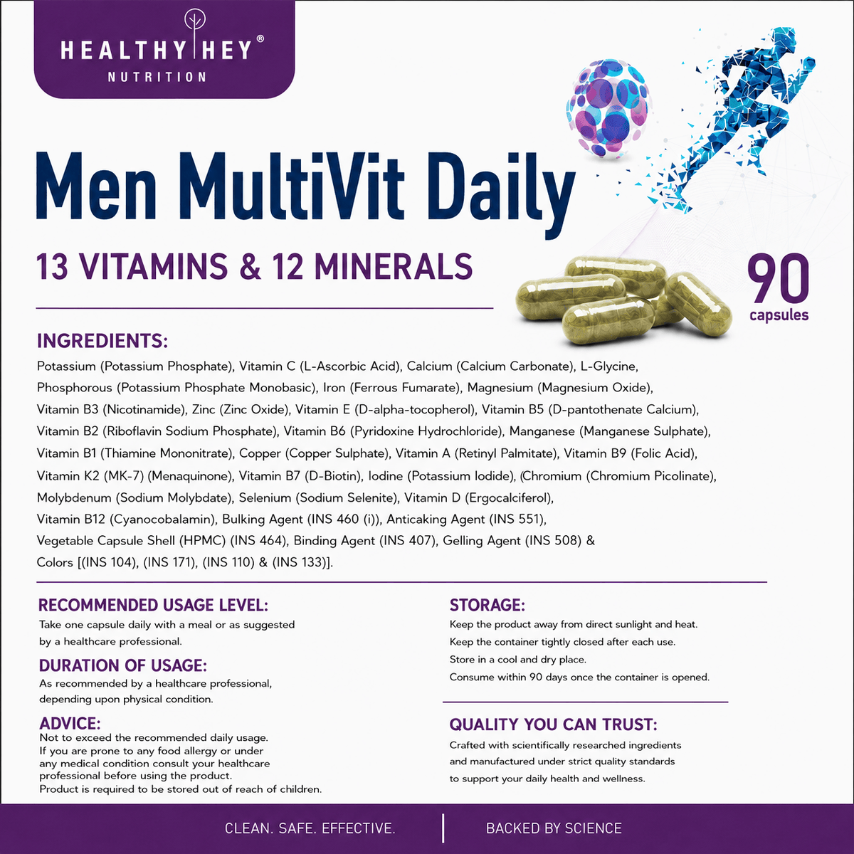 HealthyHey Nutrition Capsule MultiVitamin for Men, Supports Genreal Health & Immunity -Multi-Vit Daily - Vitamins &  Minerals capsules