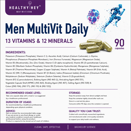 HealthyHey Nutrition Capsule MultiVitamin for Men, Supports Genreal Health & Immunity -Multi-Vit Daily - Vitamins &  Minerals capsules