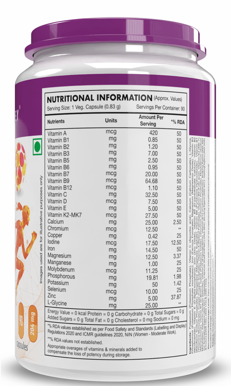 HealthyHey Nutrition Capsule MultiVitamin for Women, Supports General Health & Immunity - Multi-Vit Daily - 13 Vitamins & 10 Minerals- 60 Veg Capsules