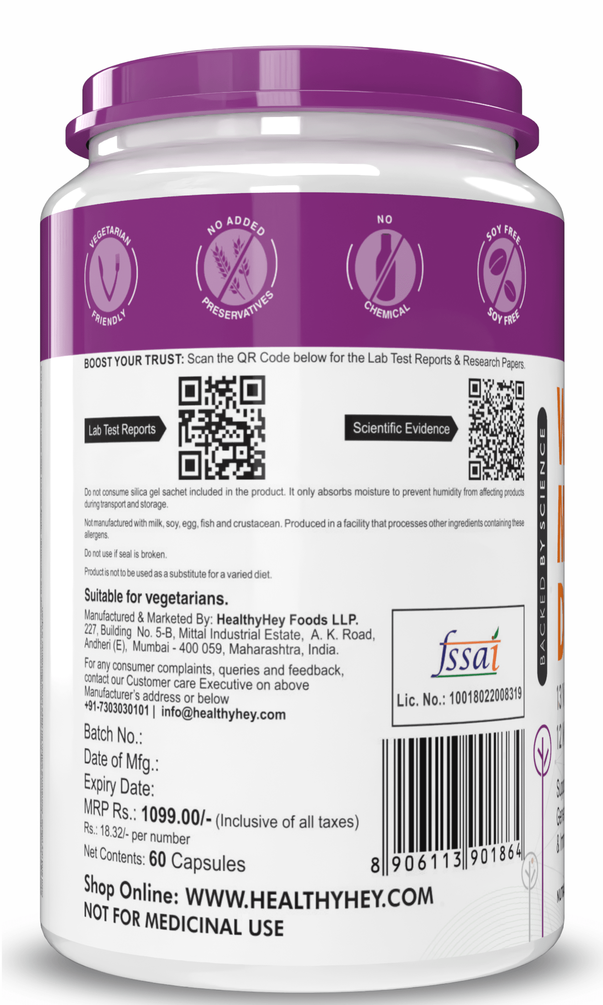 HealthyHey Nutrition Capsule MultiVitamin for Women, Supports General Health & Immunity - Multi-Vit Daily - 13 Vitamins & 10 Minerals- 60 Veg Capsules