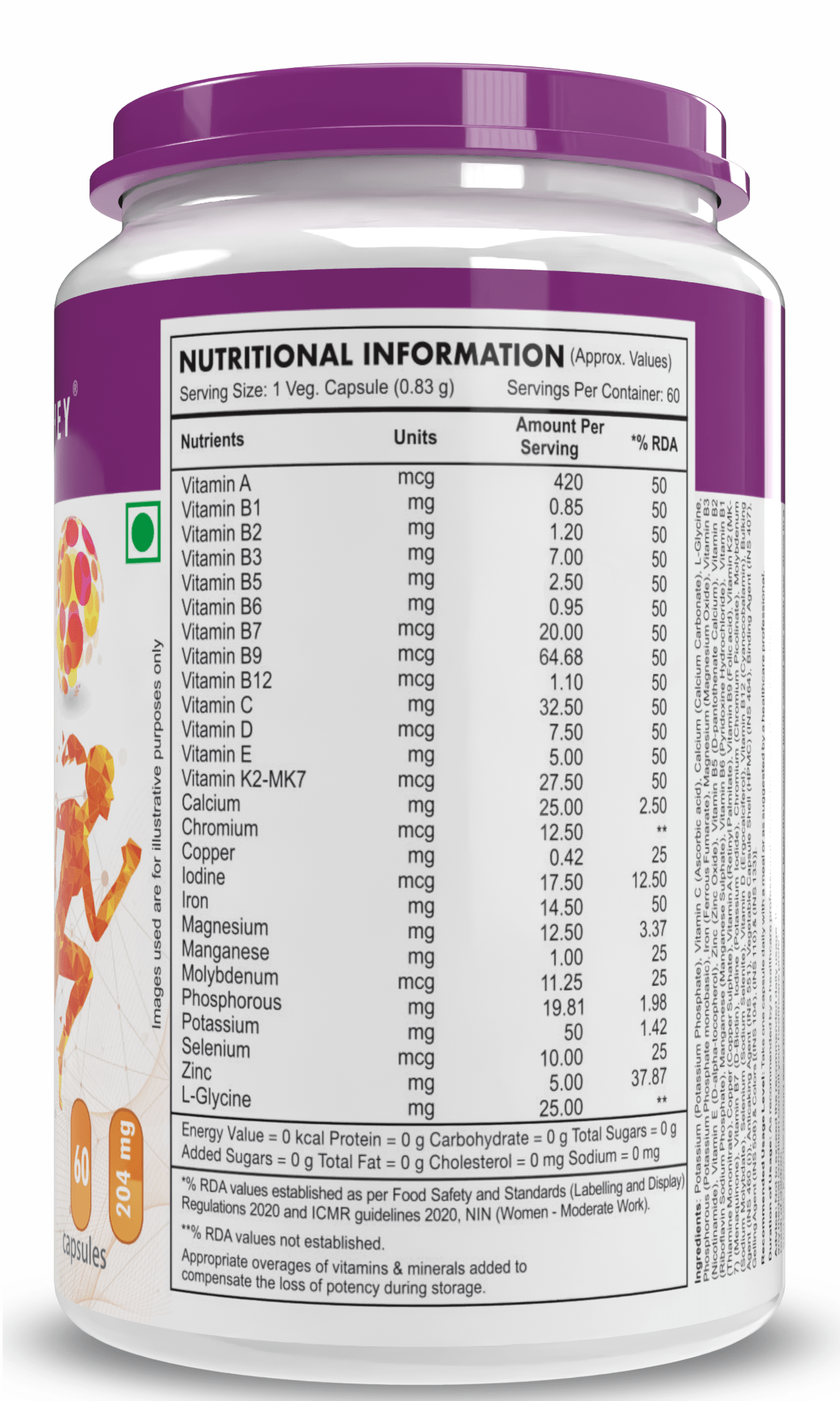 HealthyHey Nutrition Capsule MultiVitamin for Women, Supports General Health & Immunity - Multi-Vit Daily - 13 Vitamins & 10 Minerals- 60 Veg Capsules