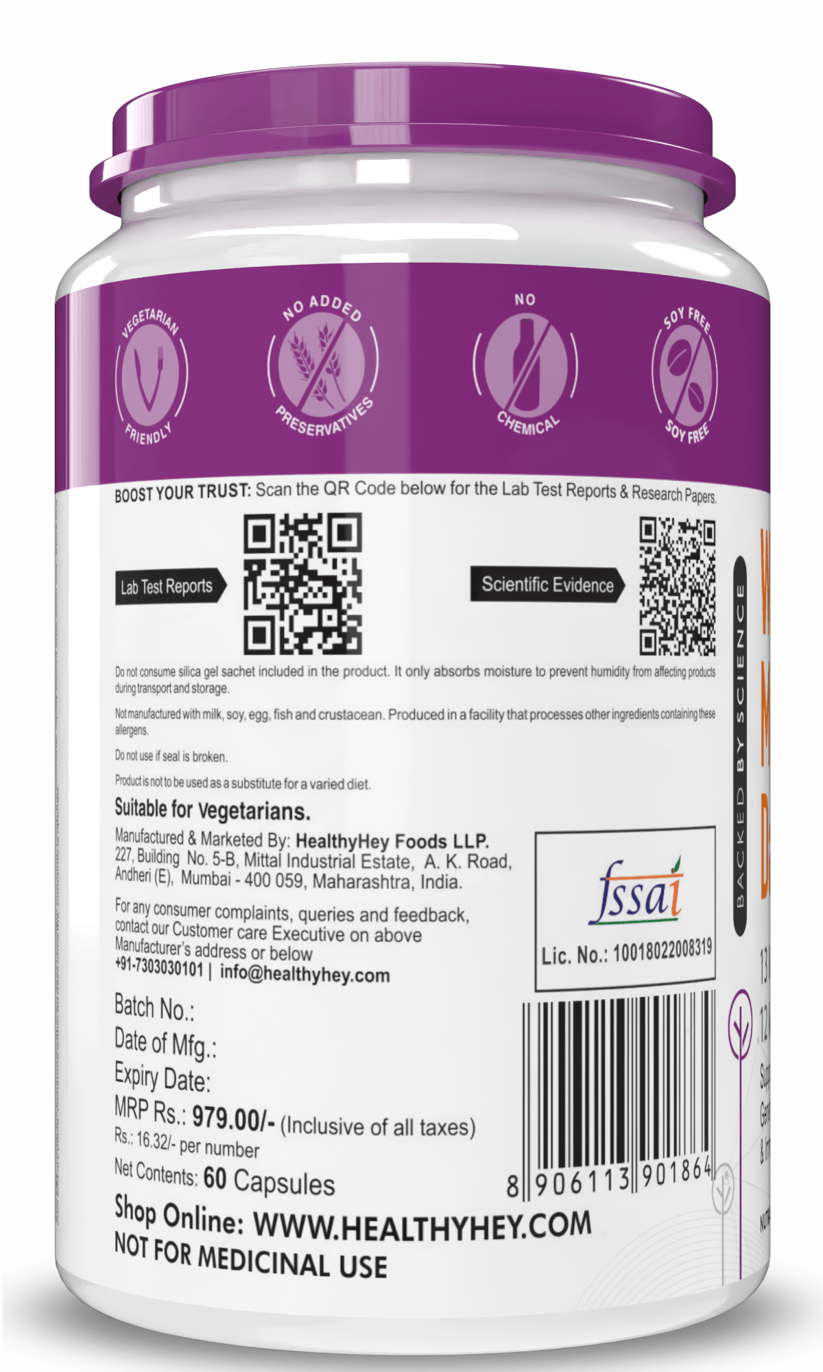 HealthyHey Nutrition Capsule MultiVitamin for Women, Supports General Health & Immunity - Multi-Vit Daily - 13 Vitamins & 10 Minerals- 60 Veg Capsules