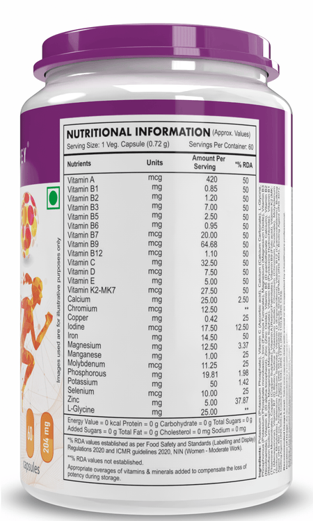 HealthyHey Nutrition Capsule MultiVitamin for Women, Supports General Health & Immunity - Multi-Vit Daily - 13 Vitamins & 10 Minerals- 60 Veg Capsules