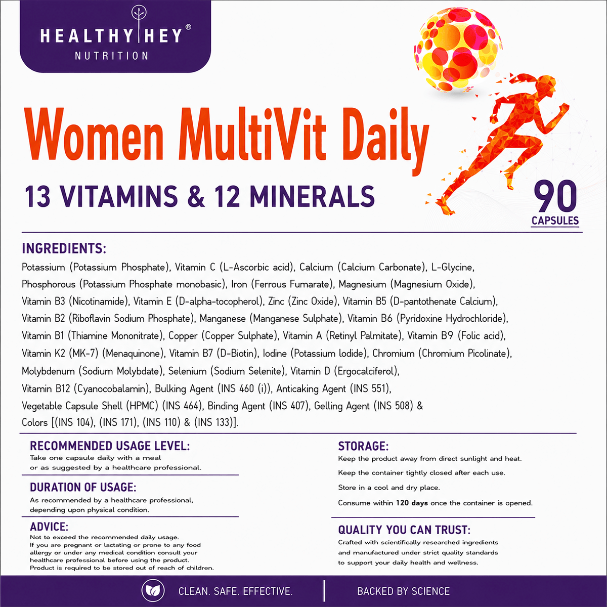 HealthyHey Nutrition Capsule MultiVitamin for Women, Supports General Health & Immunity - Multi-Vit Daily - 13 Vitamins & 12 Minerals