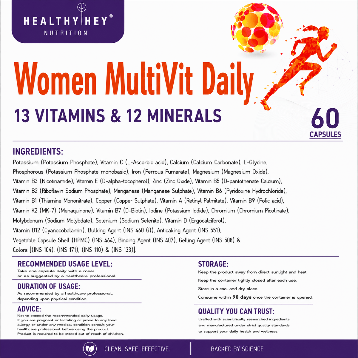HealthyHey Nutrition Capsule MultiVitamin for Women, Supports General Health & Immunity - Multi-Vit Daily - 13 Vitamins & 12 Minerals