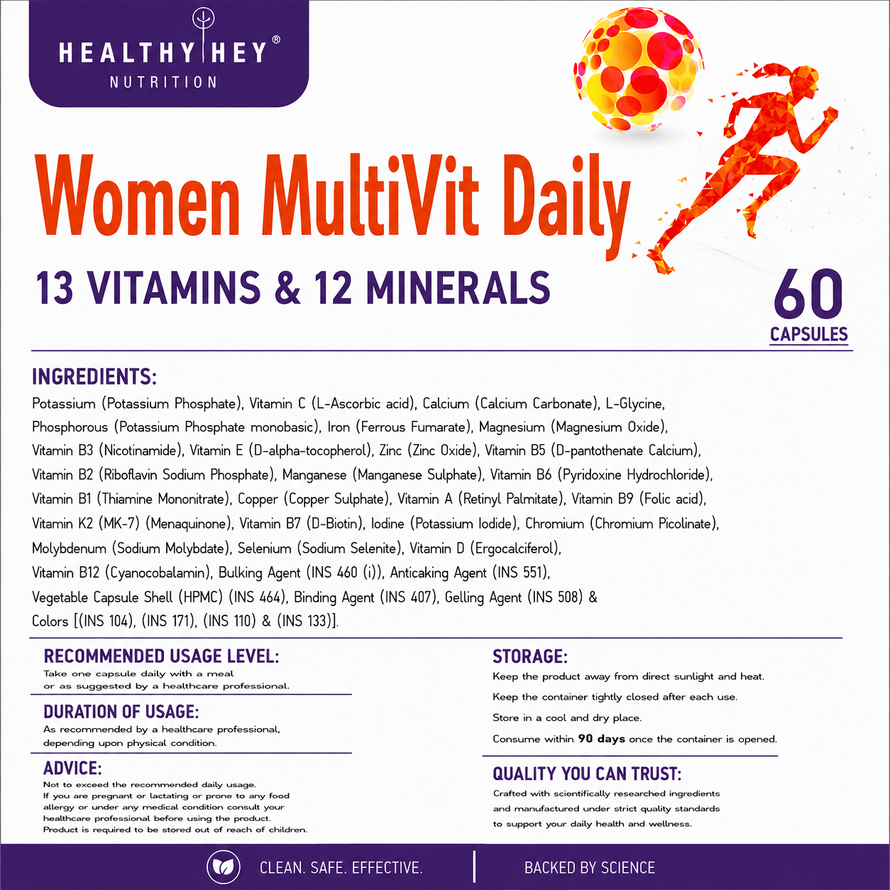 HealthyHey Nutrition Capsule MultiVitamin for Women, Supports General Health & Immunity - Multi-Vit Daily - 13 Vitamins & 12 Minerals
