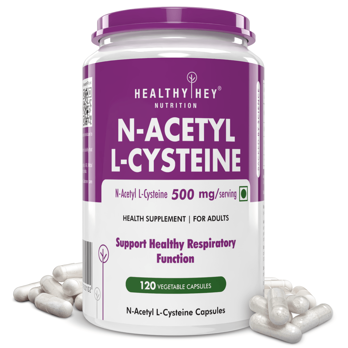 HealthyHey Nutrition Capsule N-Acetyl L-Cysteine, Support Healthy Respiratory function (NAC) - Non-GMO -Gluten Free -Pack of 120 Veg. Capsules
