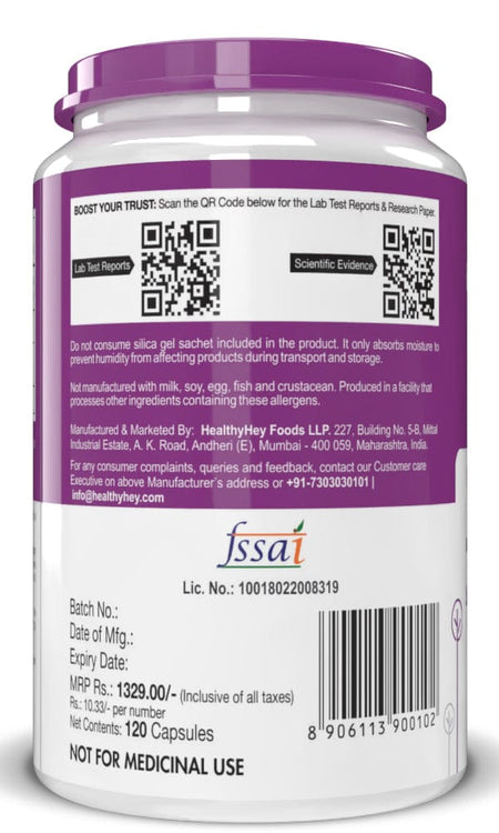 HealthyHey Nutrition Capsule N-Acetyl L-Cysteine, Support Healthy Respiratory function (NAC) - Non-GMO -Gluten Free -Pack of 120 Veg. Capsules