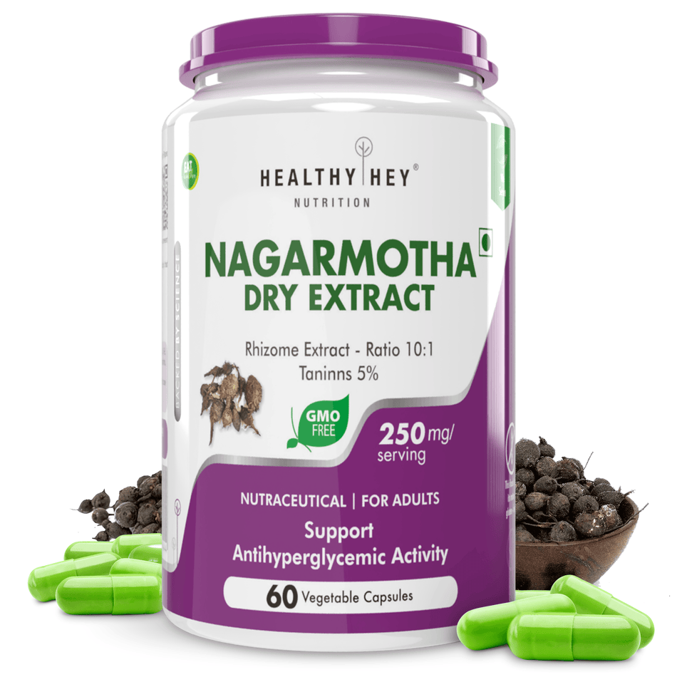 HealthyHey Nutrition Capsule Nagarmotha Dry Extract, Support Anti-Hyperglycemic Activity 10:1,60 Veg Capsules