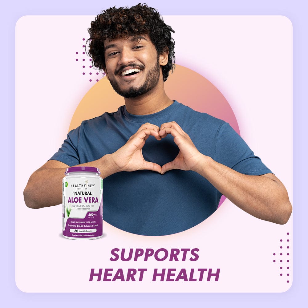 HealthyHey Nutrition Capsule Natural Aloe Vera Extract Leaf Extract,Blood Glucose & Heart Health 10%- Ratio 10:1 -500 mg - 60 Veg Capsules
