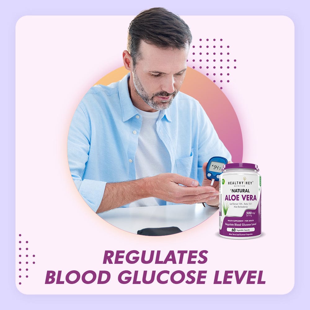 HealthyHey Nutrition Capsule Natural Aloe Vera Extract Leaf Extract,Blood Glucose & Heart Health 10%- Ratio 10:1 -500 mg - 60 Veg Capsules
