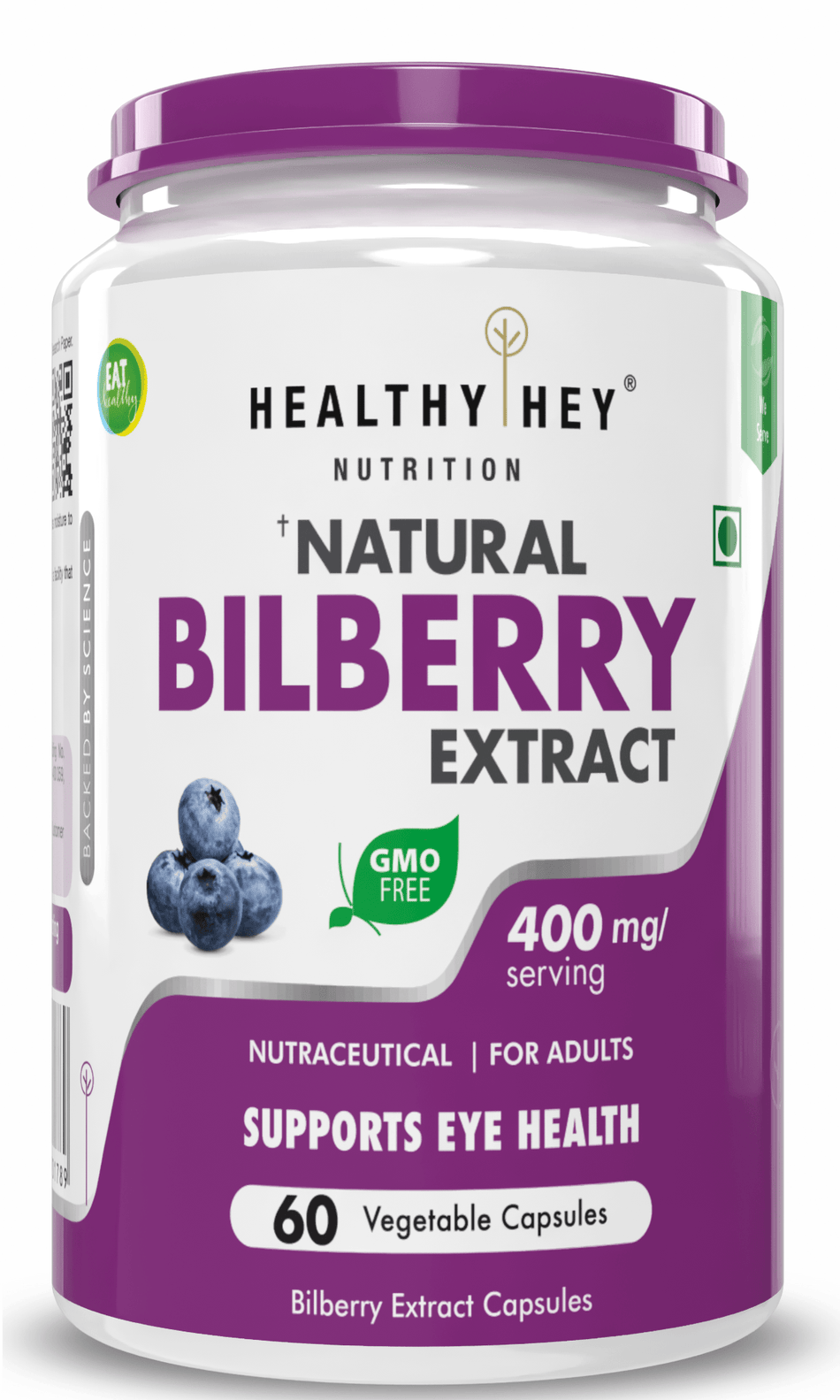 HealthyHey Nutrition Capsule Natural Bilberry Extract, Supports Eye Health 60 veg capsules