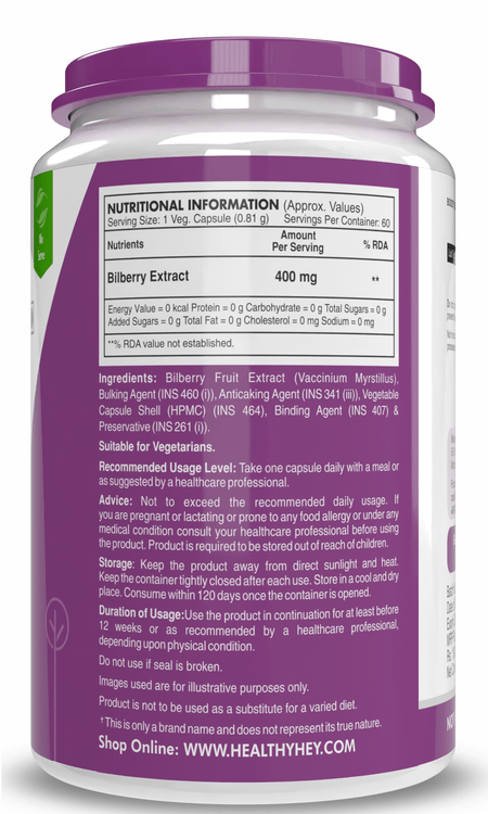 HealthyHey Nutrition Capsule Natural Bilberry Extract, Supports Eye Health 60 veg capsules