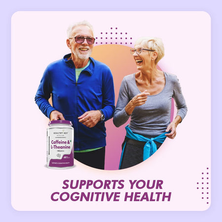 HealthyHey Nutrition Capsule Natural Caffeine 95mg Plus L-Theanine,Support cognitive health 100mg - Support Energy and Focus 60 Veg Capsules
