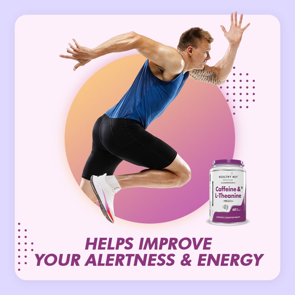 HealthyHey Nutrition Capsule Natural Caffeine 95mg Plus L-Theanine,Support cognitive health 100mg - Support Energy and Focus 60 Veg Capsules
