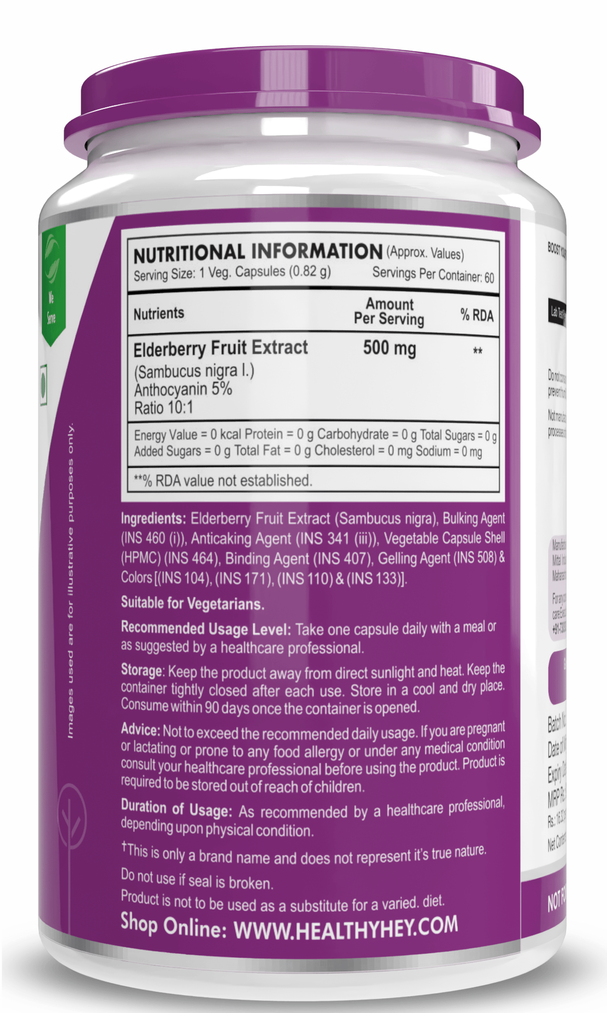 HealthyHey Nutrition Capsule Natural Elderberry Fruit Extract,Immune support 60 veg capsules