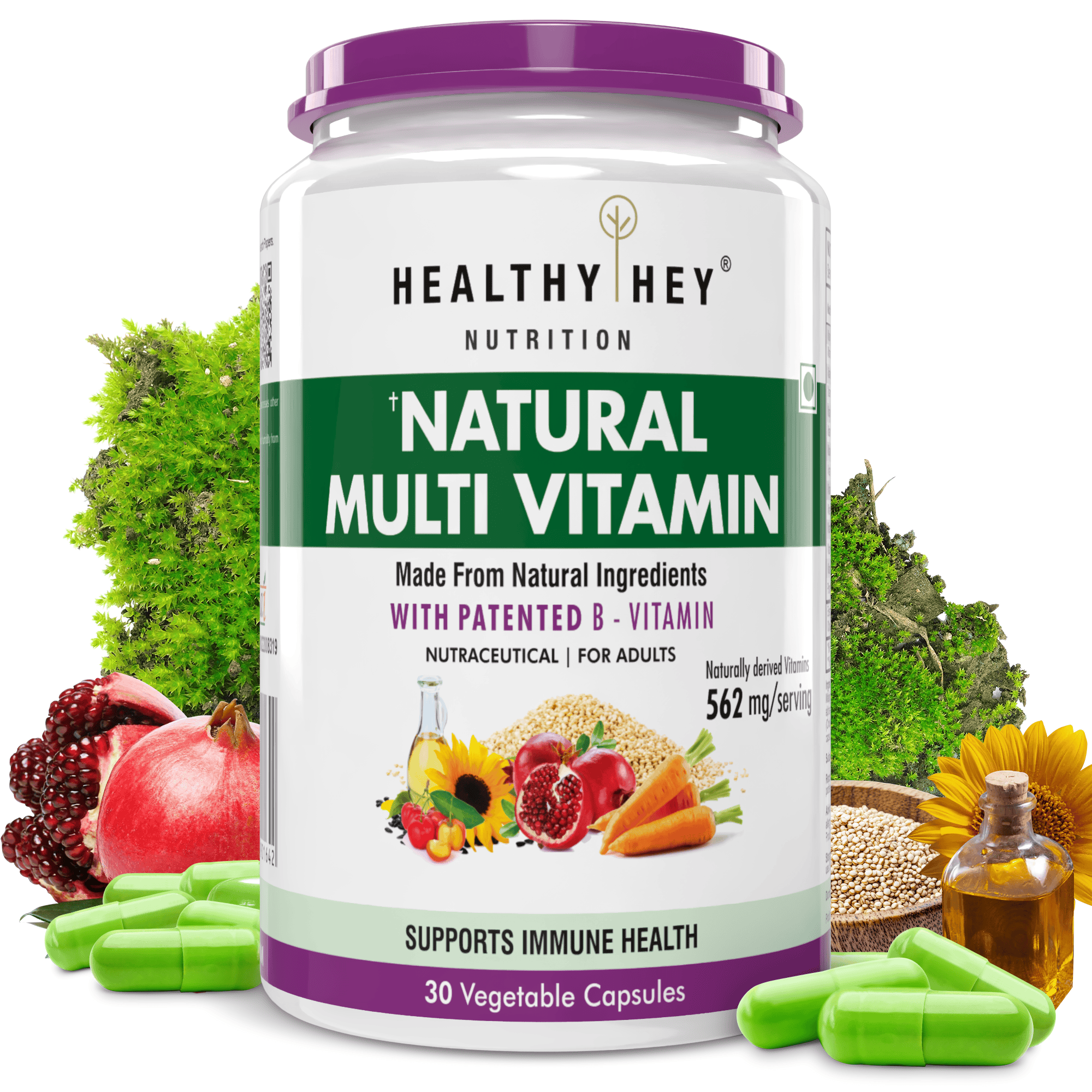 HealthyHey Nutrition Capsule Natural Multivitamin, Support Immune Health from Natural Ingredients & Patented Vitamin B - For Men & Women - 30 Veg. Capsules