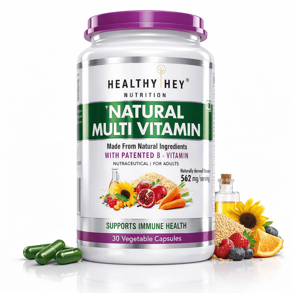 HealthyHey Nutrition Capsule Natural Multivitamin, Support Immune Health from Natural Ingredients & Patented Vitamin B - For Men & Women - 30 Veg. Capsules