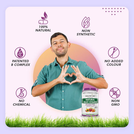 HealthyHey Nutrition Capsule Natural Multivitamin, Support Immune Health from Natural Ingredients & Patented Vitamin B - For Men & Women - 30 Veg. Capsules