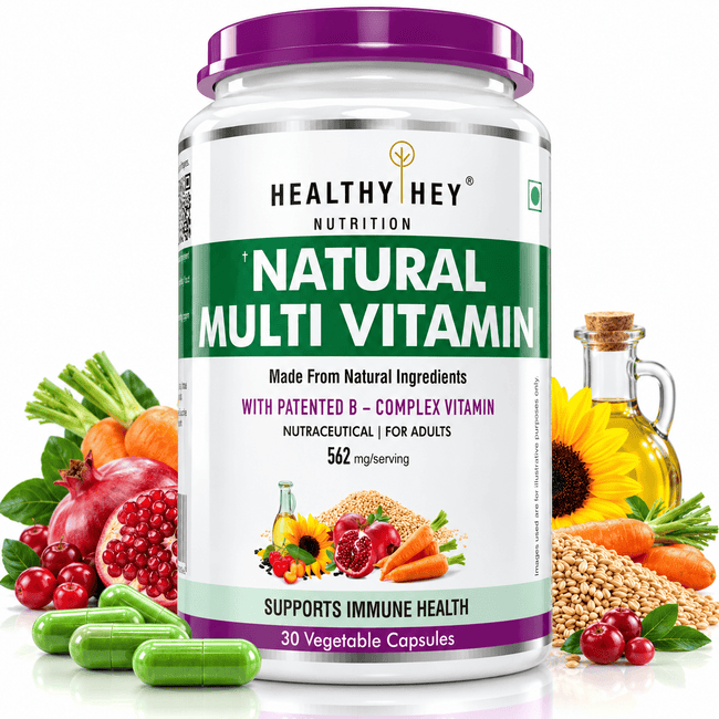 HealthyHey Nutrition Capsule Natural Multivitamin, Support Immune Health from Natural Ingredients & Patented Vitamin B - For Men & Women - 30 Veg. Capsules