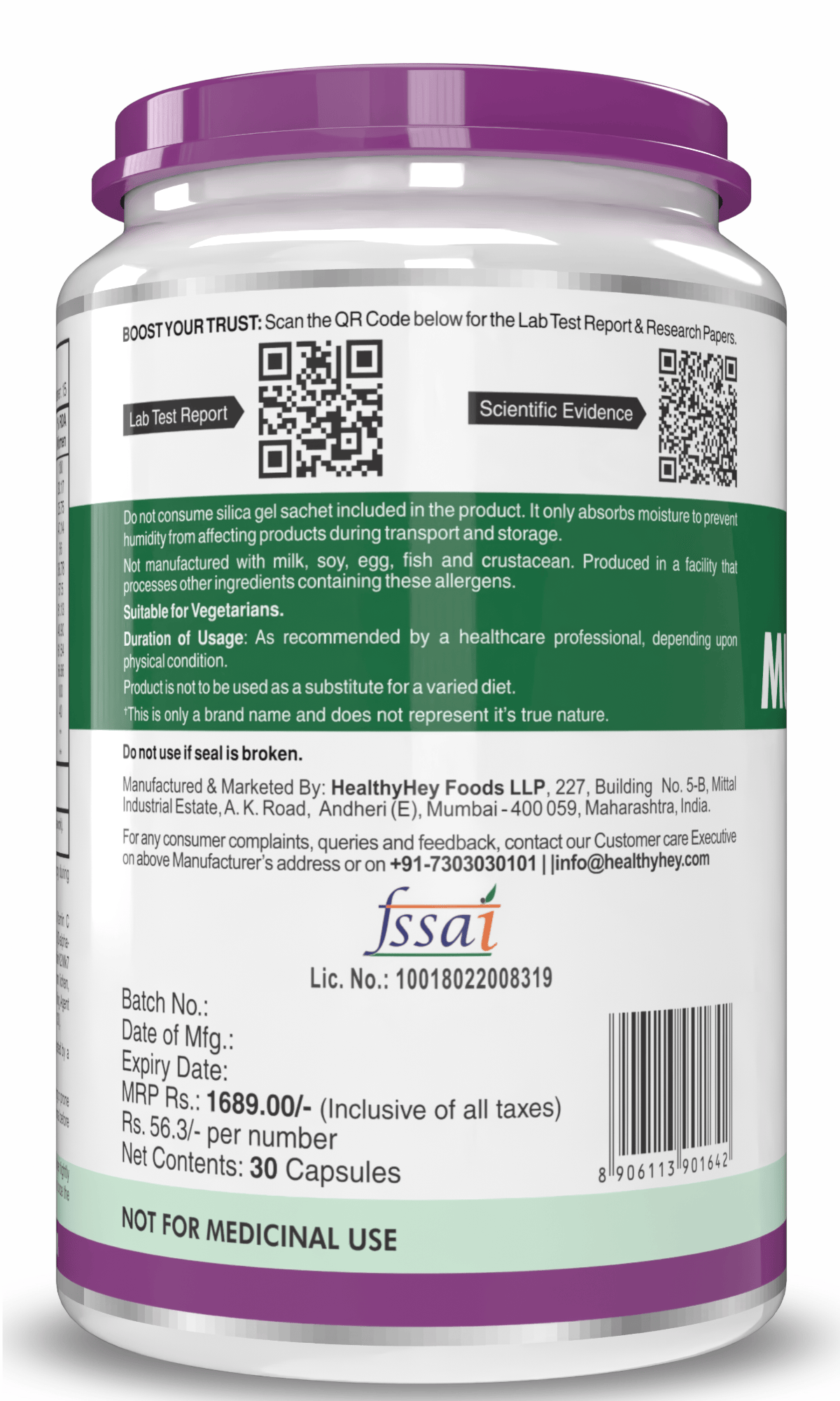 HealthyHey Nutrition Capsule Natural Multivitamin, Support Immune Health from Natural Ingredients & Patented Vitamin B - For Men & Women - 30 Veg. Capsules