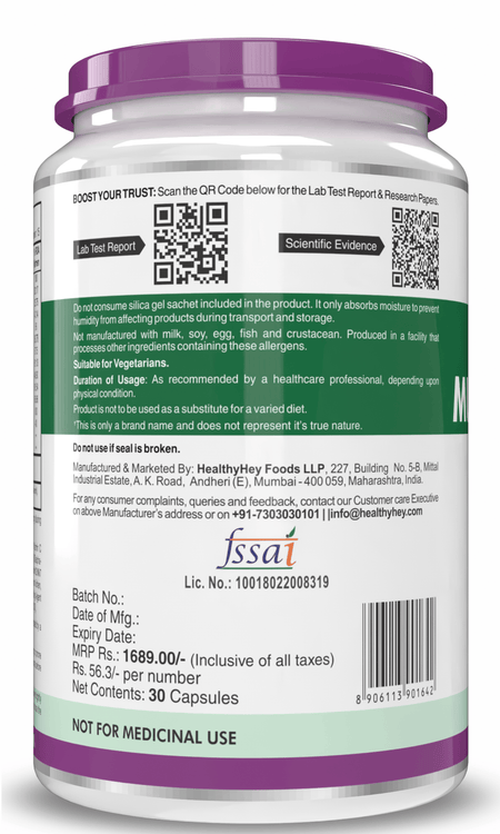 HealthyHey Nutrition Capsule Natural Multivitamin, Support Immune Health from Natural Ingredients & Patented Vitamin B - For Men & Women - 30 Veg. Capsules