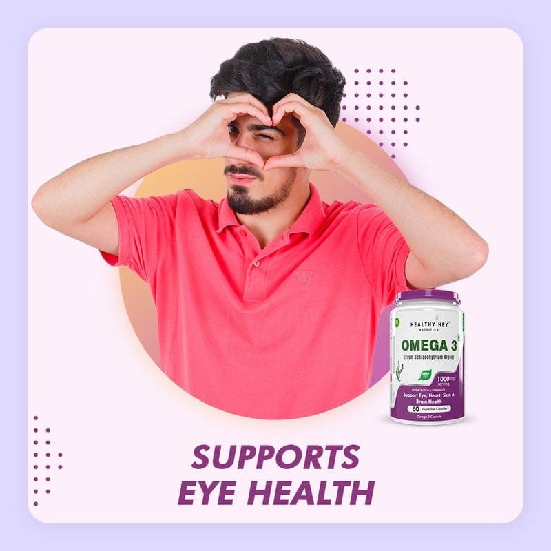 HealthyHey Nutrition Capsule Natural Omega 3 - Support Heart, Brain & Joint - Sourced from Algae - Fish Oil-free - 60 Veg Capsules