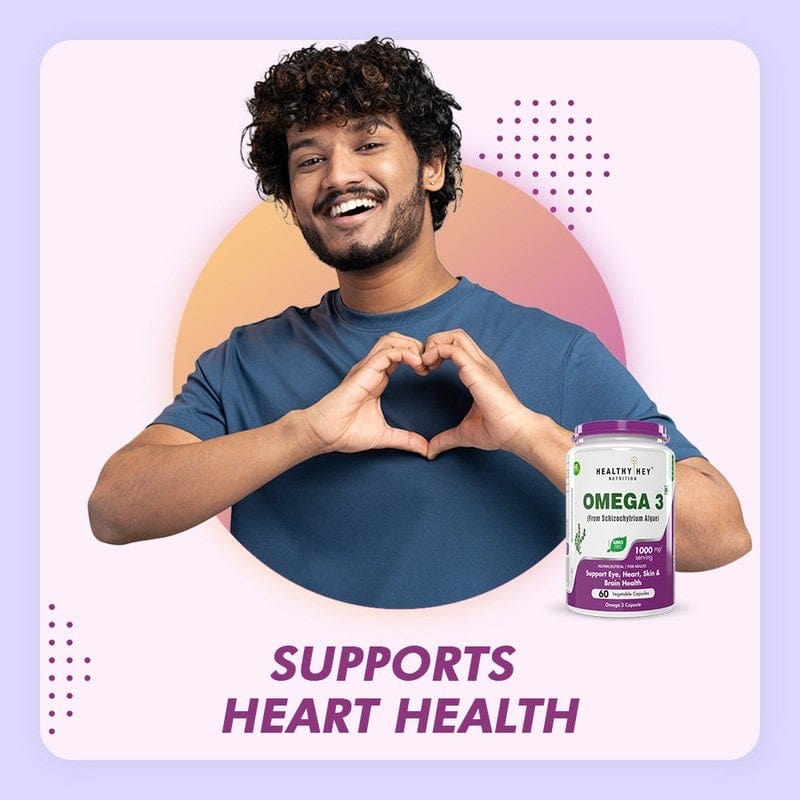 HealthyHey Nutrition Capsule Natural Omega 3 - Support Heart, Brain & Joint - Sourced from Algae - Fish Oil-free - 60 Veg Capsules
