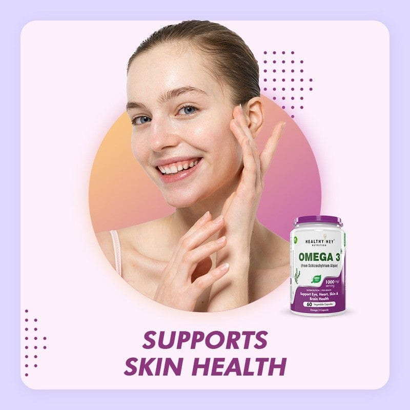 HealthyHey Nutrition Capsule Natural Omega 3 - Support Heart, Brain & Joint - Sourced from Algae - Fish Oil-free - 60 Veg Capsules