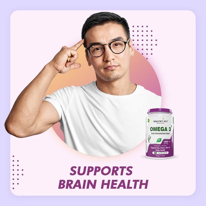 HealthyHey Nutrition Capsule Natural Omega 3 - Support Heart, Brain & Joint - Sourced from Algae - Fish Oil-free - 60 Veg Capsules