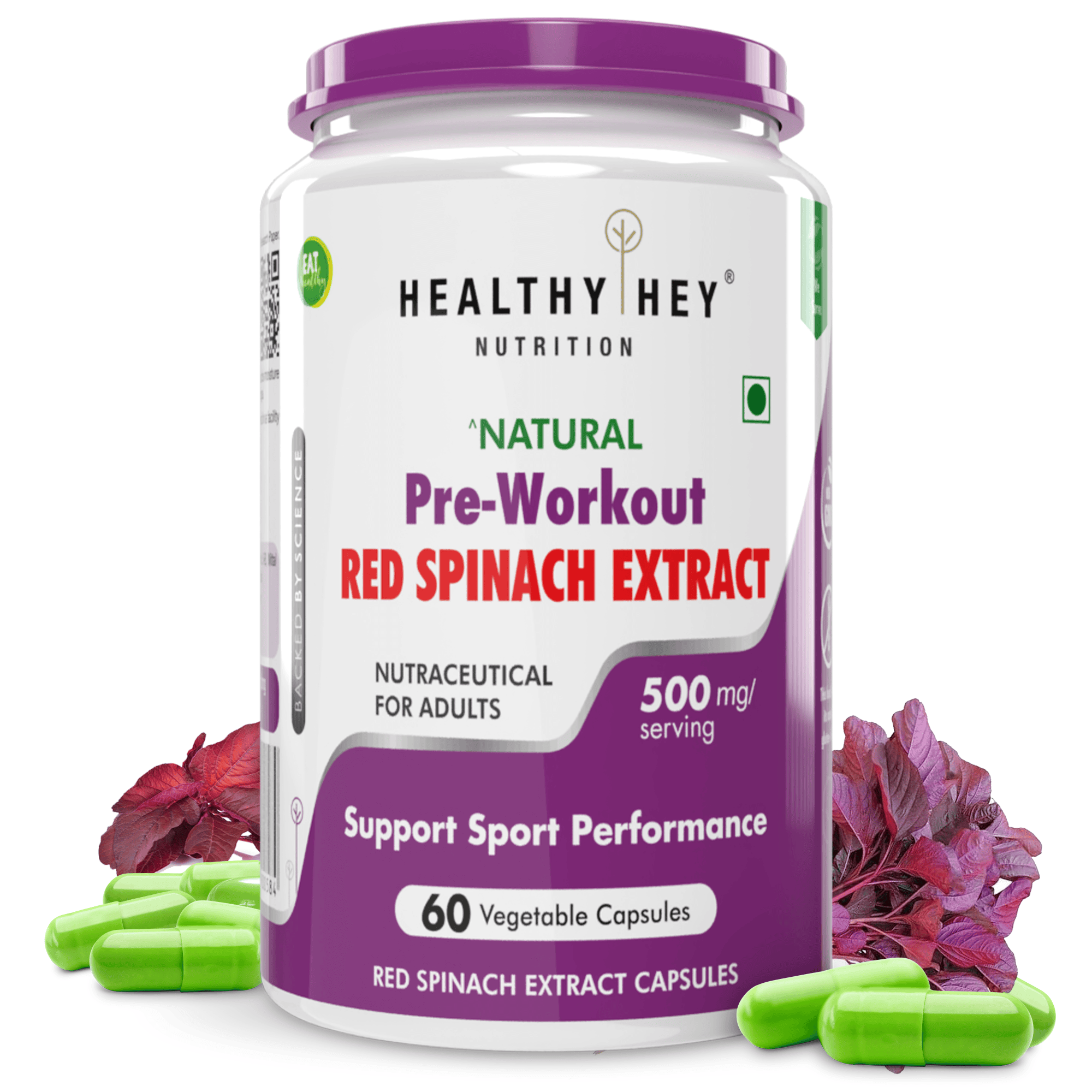 Natural Pre-Workout Red Spinach Extract, Support Sport Performance - Oxystrom - High in nitrate 60 Veg capsules