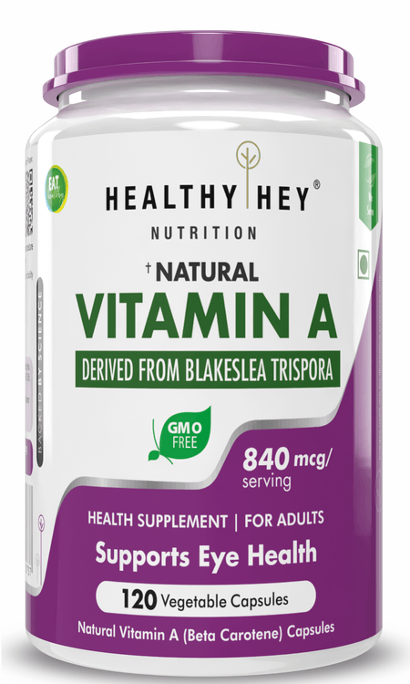 HealthyHey Nutrition Capsule Natural Vitamin A, Supports Eye Health from Beta Carotene | Non-Synthetic | Non-GMO | -120 Veg Capsules