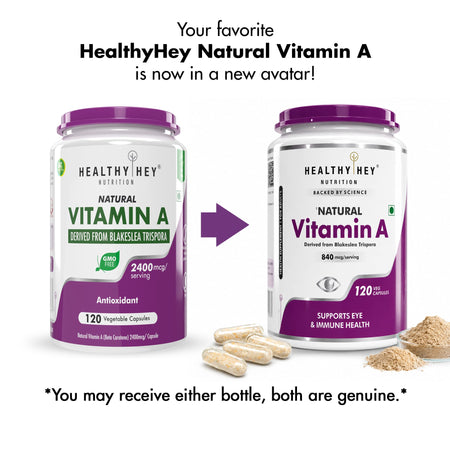 HealthyHey Nutrition Capsule Natural Vitamin A, Supports Eye Health from Beta Carotene | Non-Synthetic | Non-GMO | -120 Veg Capsules