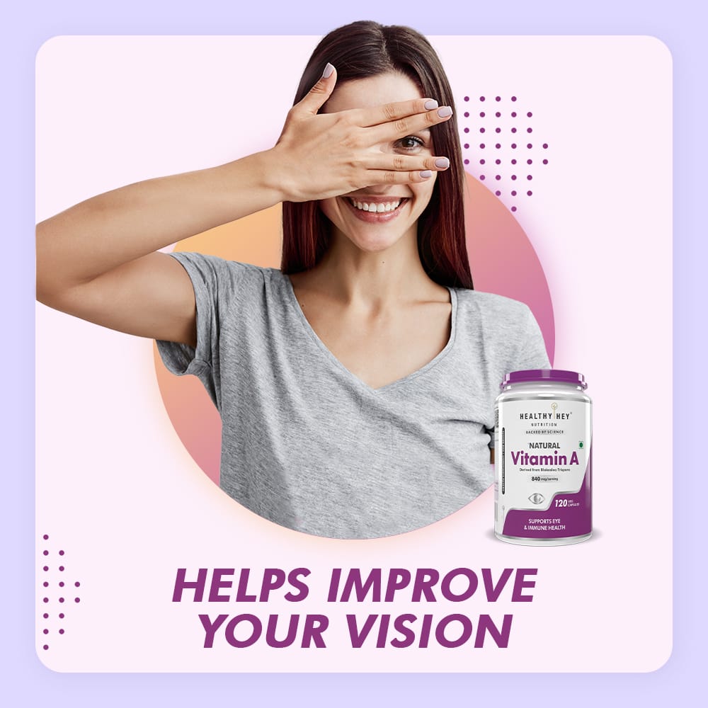 HealthyHey Nutrition Capsule Natural Vitamin A, Supports Eye Health from Beta Carotene | Non-Synthetic | Non-GMO | -120 Veg Capsules