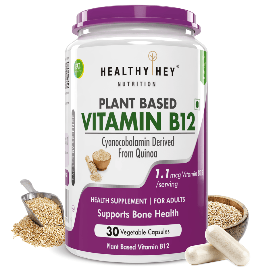 HealthyHey Nutrition Capsule Natural Vitamin B12, Supports bone Health | Non-Synthetic, No-Chemical | 30 Veg Capsules