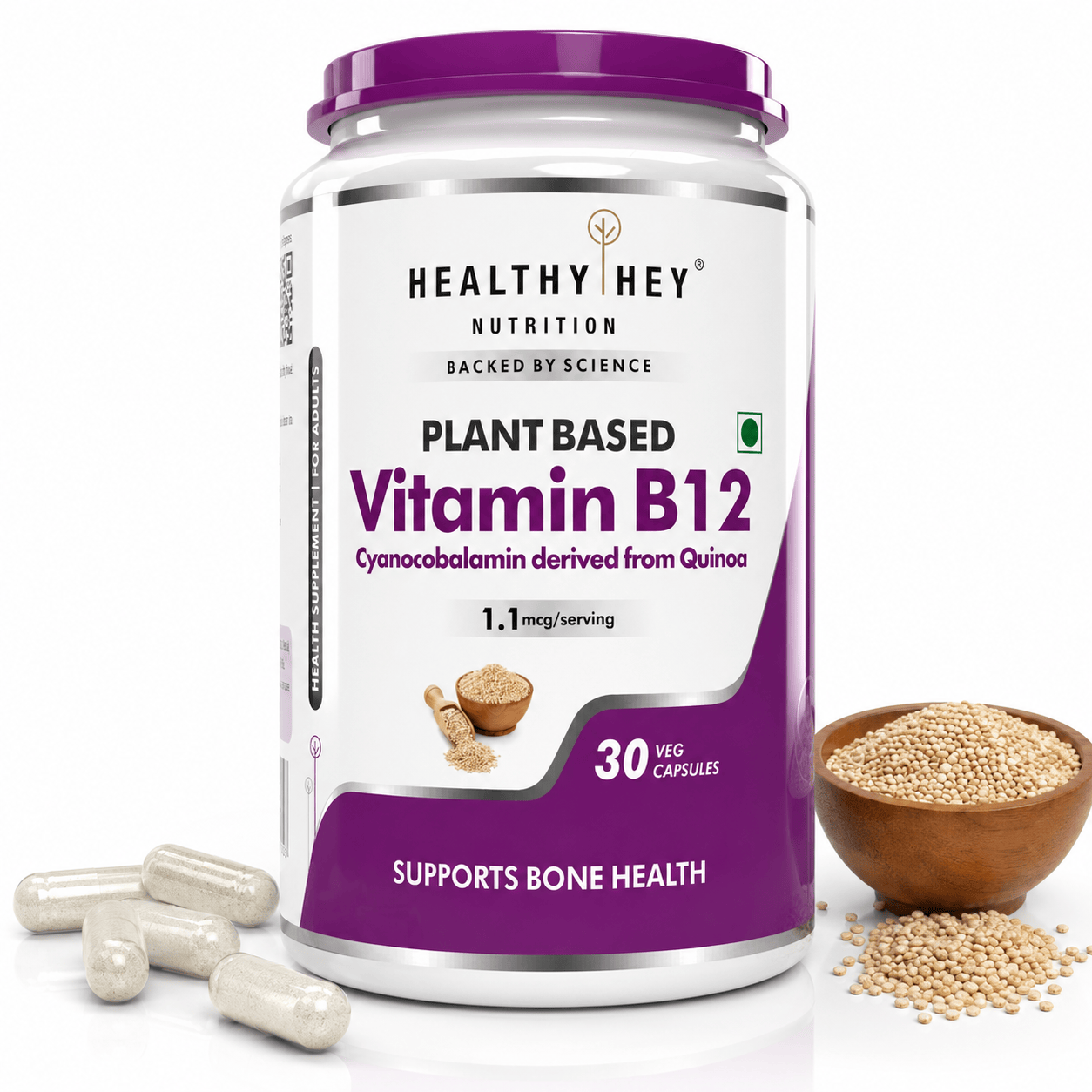 HealthyHey Nutrition Capsule Natural Vitamin B12, Supports bone Health | Non-Synthetic, No-Chemical | 30 Veg Capsules