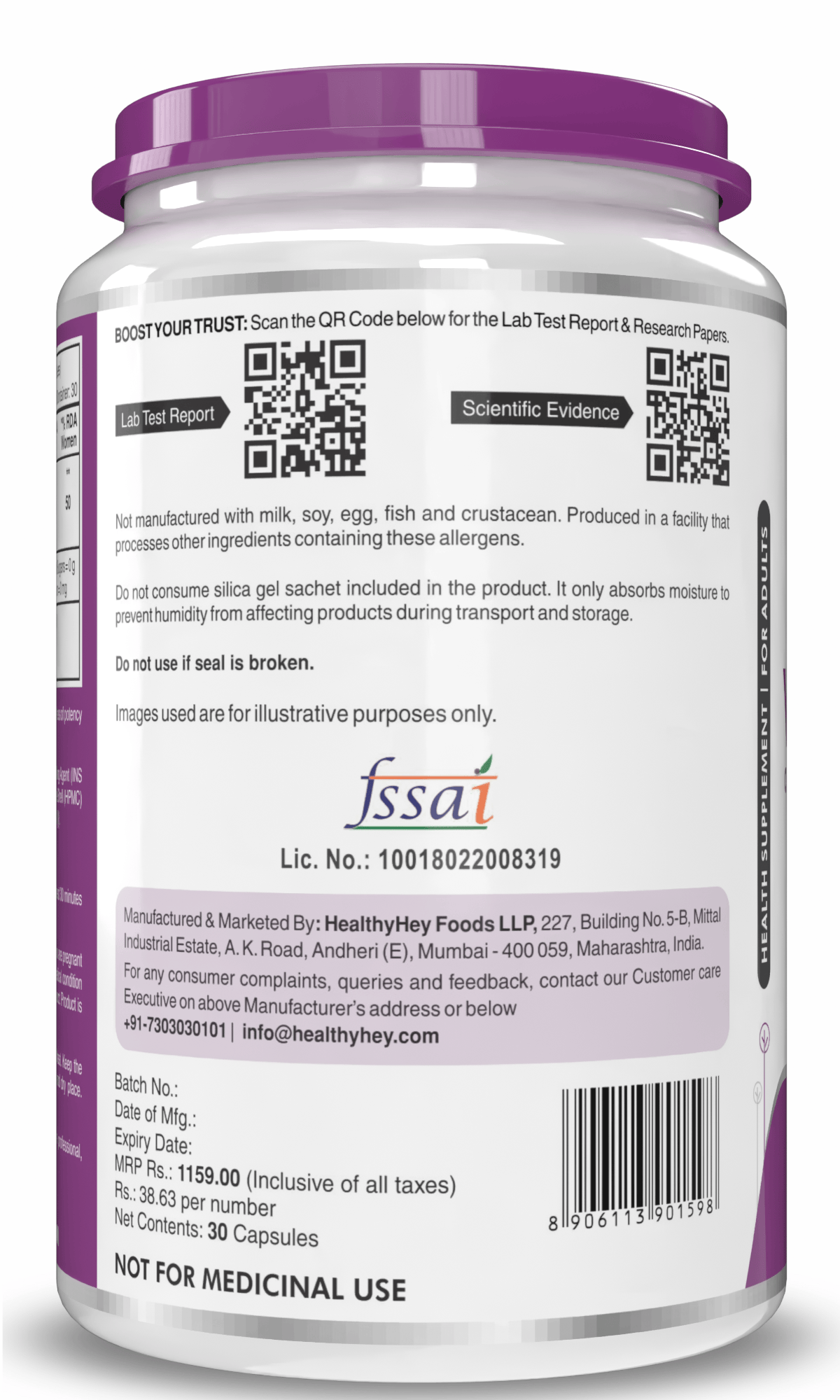 HealthyHey Nutrition Capsule Natural Vitamin B12, Supports bone Health | Non-Synthetic, No-Chemical | 30 Veg Capsules