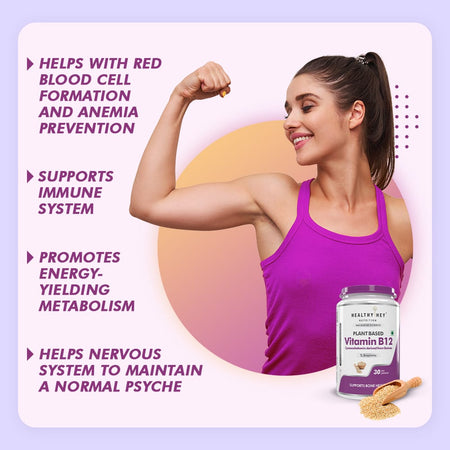 HealthyHey Nutrition Capsule Natural Vitamin B12, Supports bone Health | Non-Synthetic, No-Chemical | 30 Veg Capsules
