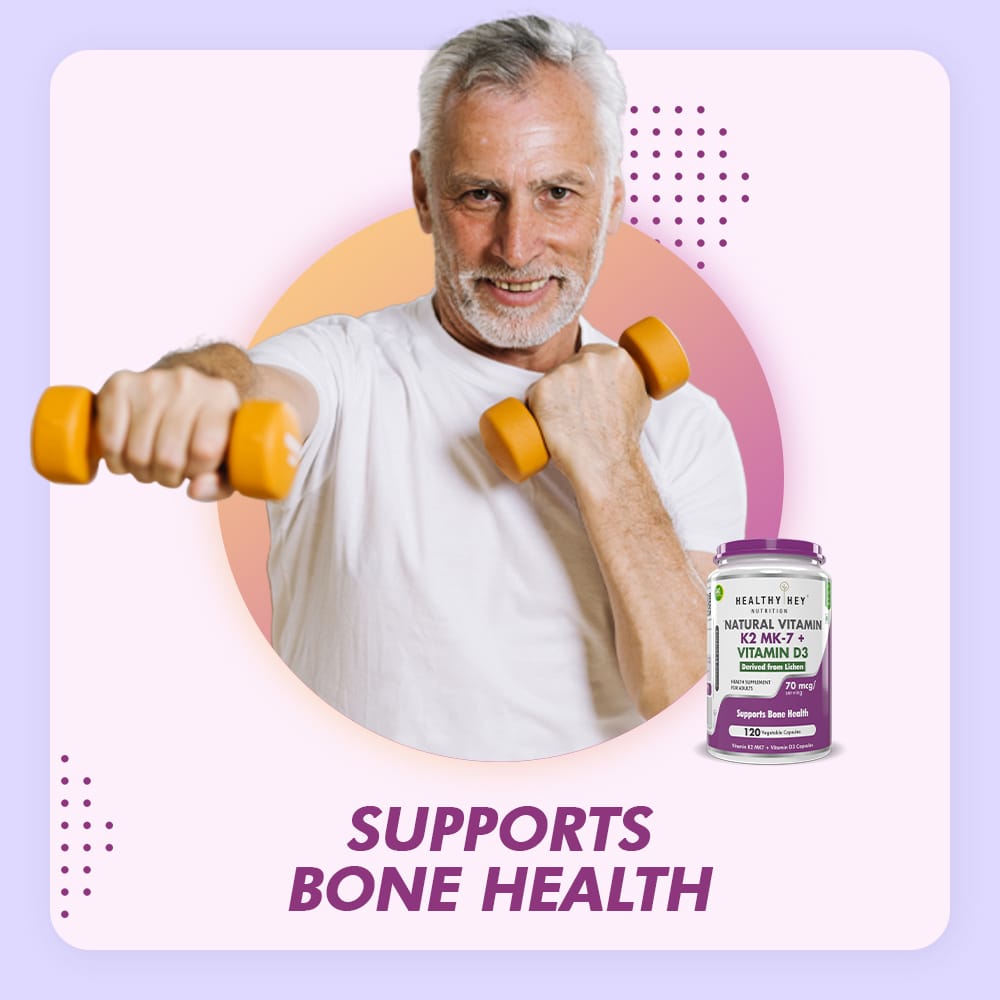 HealthyHey Nutrition Capsule Natural Vitamin K2 + Natural D3,Supports Bone Health - Non-GMO | Non-Synthetic 120 Veg. Capsules