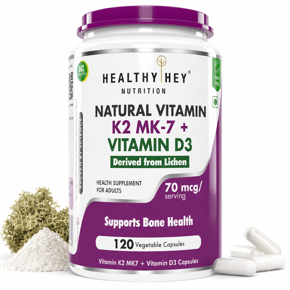 HealthyHey Nutrition Capsule Natural Vitamin K2 + Natural D3,Supports Bone Health - Non-GMO | Non-Synthetic 120 Veg. Capsules