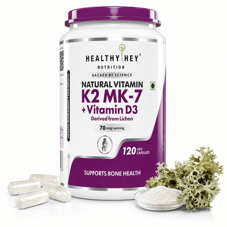 HealthyHey Nutrition Capsule Natural Vitamin K2 + Natural D3,Supports Bone Health - Non-GMO | Non-Synthetic 120 Veg. Capsules