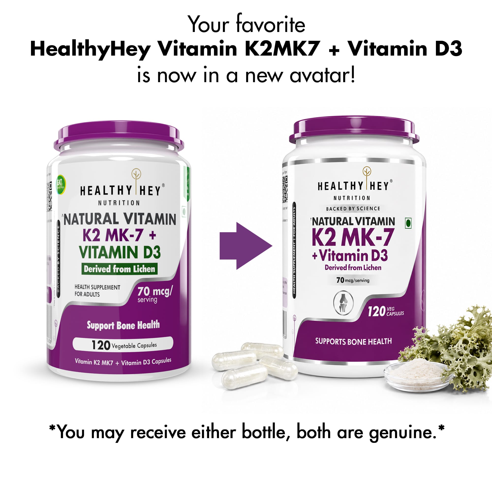 HealthyHey Nutrition Capsule Natural Vitamin K2 + Natural D3,Supports Bone Health - Non-GMO | Non-Synthetic 120 Veg. Capsules