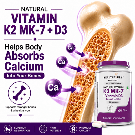 HealthyHey Nutrition Capsule Natural Vitamin K2 + Natural D3,Supports Bone Health - Non-GMO | Non-Synthetic 120 Veg. Capsules