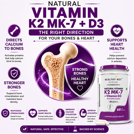 HealthyHey Nutrition Capsule Natural Vitamin K2 + Natural D3,Supports Bone Health - Non-GMO | Non-Synthetic 120 Veg. Capsules