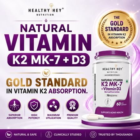 HealthyHey Nutrition Capsule Natural Vitamin K2 + Natural D3,Supports Bone Health - Non-GMO | Non-Synthetic 120 Veg. Capsules