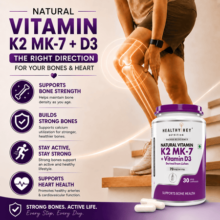 HealthyHey Nutrition Capsule Natural Vitamin K2 + Natural D3,Supports Bone Health - Non-GMO | Non-Synthetic 120 Veg. Capsules