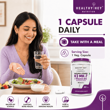 HealthyHey Nutrition Capsule Natural Vitamin K2 + Natural D3,Supports Bone Health - Non-GMO | Non-Synthetic 120 Veg. Capsules