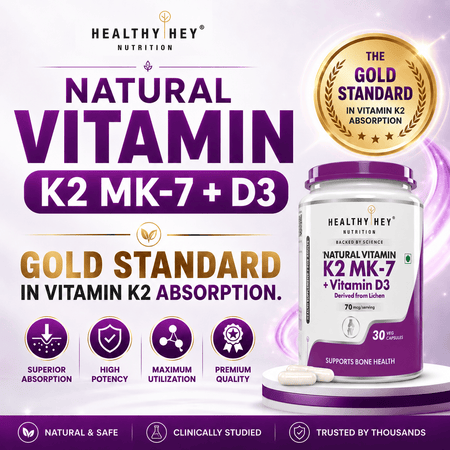 HealthyHey Nutrition Capsule Natural Vitamin K2 + Natural D3,Supports Bone Health - Non-GMO | Non-Synthetic 120 Veg. Capsules